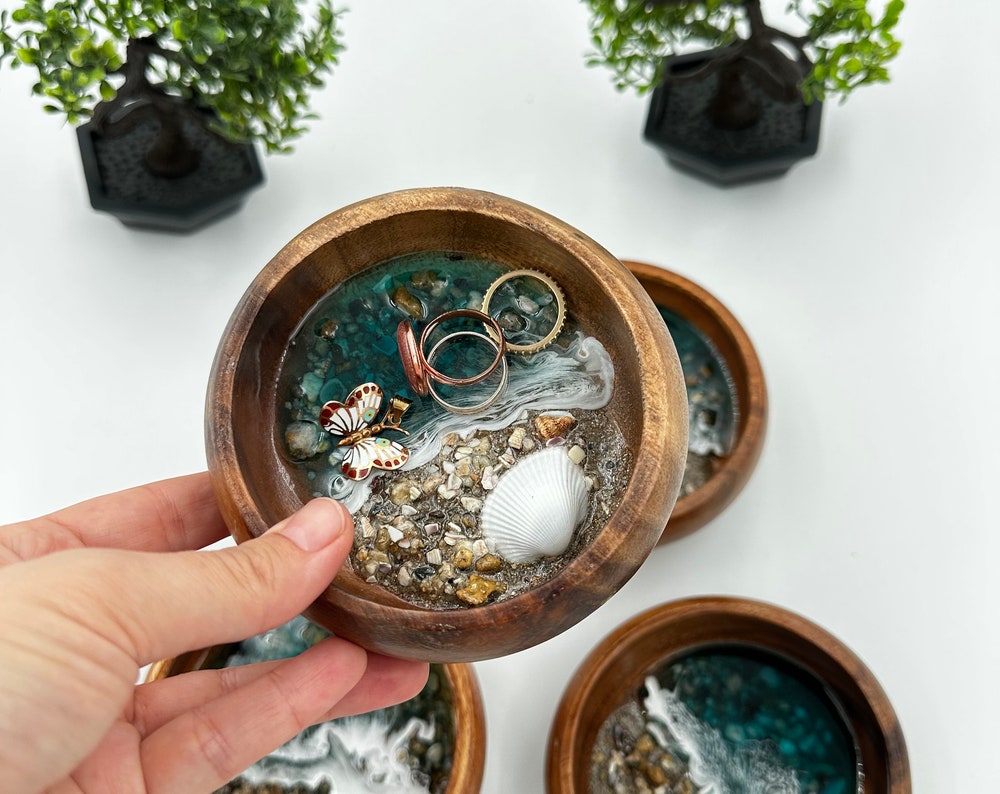 Ocean Inspired Personalized Resin Ring Dish Gift for Her