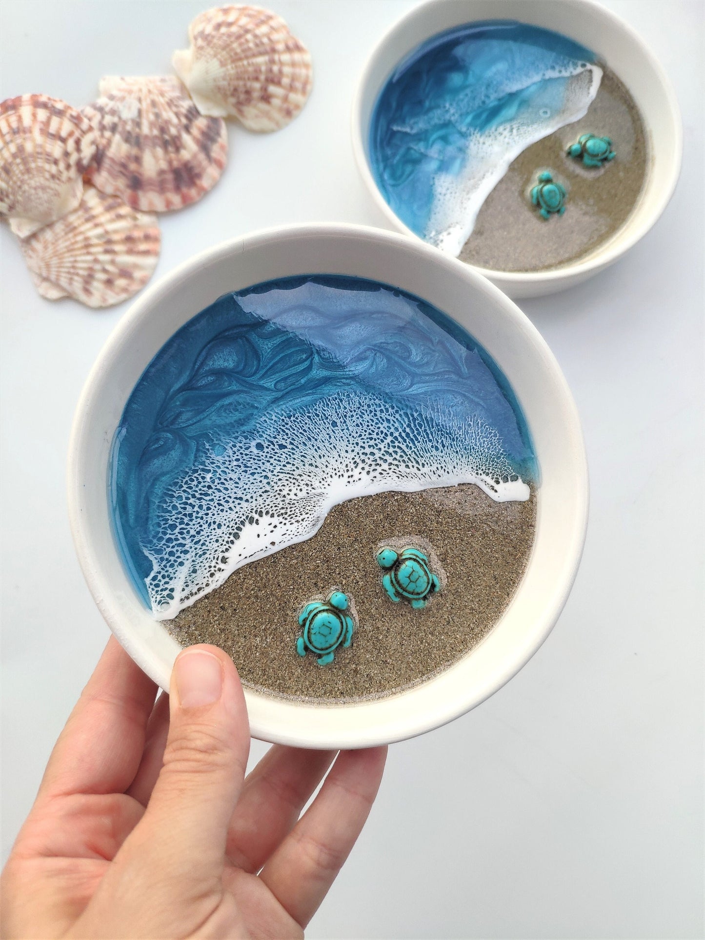 Turtle Gift Ceramic Jewelry Dish Ocean Wave Ring Dish Beach Unique Gifts for Her 7th Anniversary Gift Unique Birthday Gifts for Friends