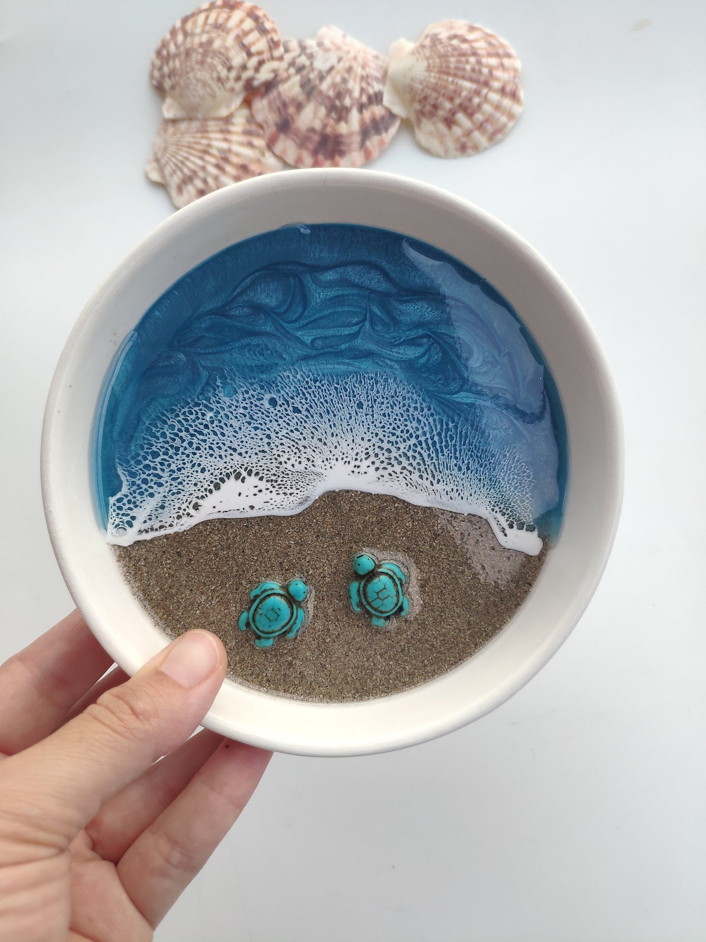 Turtle Gift Ceramic Jewelry Dish Ocean Wave Ring Dish Beach Unique Gifts for Her 7th Anniversary Gift Unique Birthday Gifts for Friends